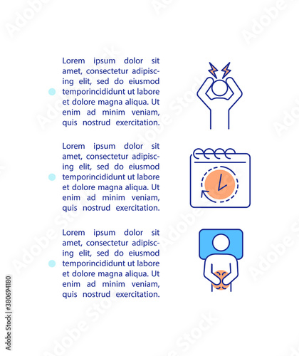 Sleep disturbances concept icon with text. Circadian rhythms disruption, insomnia problem. PPT page vector template. Brochure, magazine, booklet design element with linear illustrations