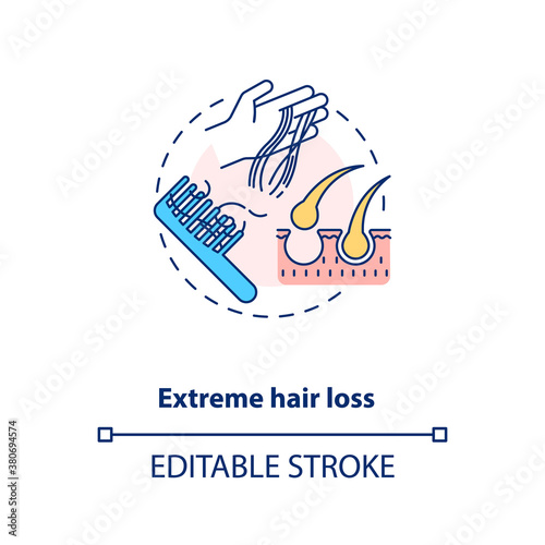 Extreme hair loss concept icon. Vitamin shortages symptom idea thin line illustration. Essential hair nutrients. Growth supplements. Vector isolated outline RGB color drawing. Editable stroke