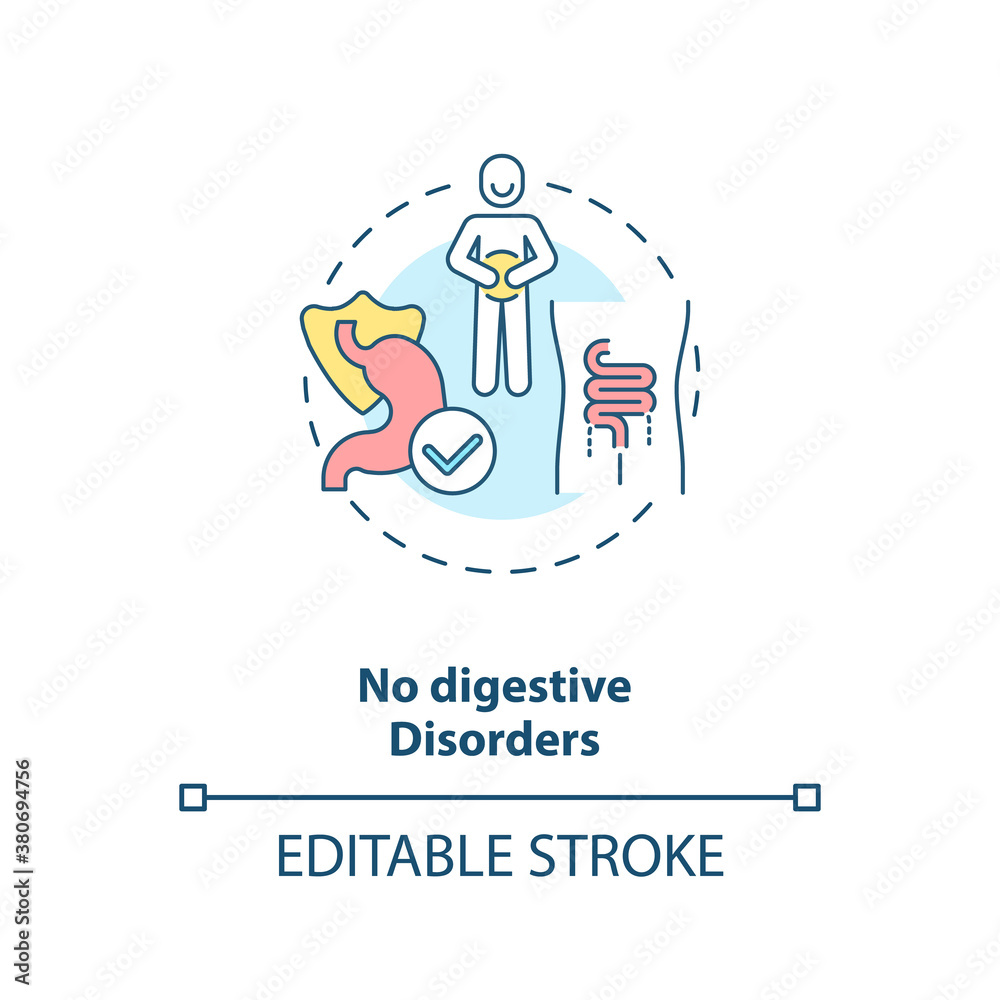 No digestive disorders concept icon. Probiotics health benefits idea thin line illustration. Gastrointestinal disorders treatment. Vector isolated outline RGB color drawing. Editable stroke