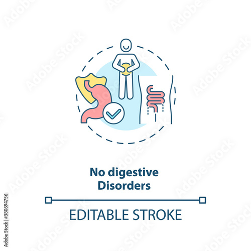 No digestive disorders concept icon. Probiotics health benefits idea thin line illustration. Gastrointestinal disorders treatment. Vector isolated outline RGB color drawing. Editable stroke