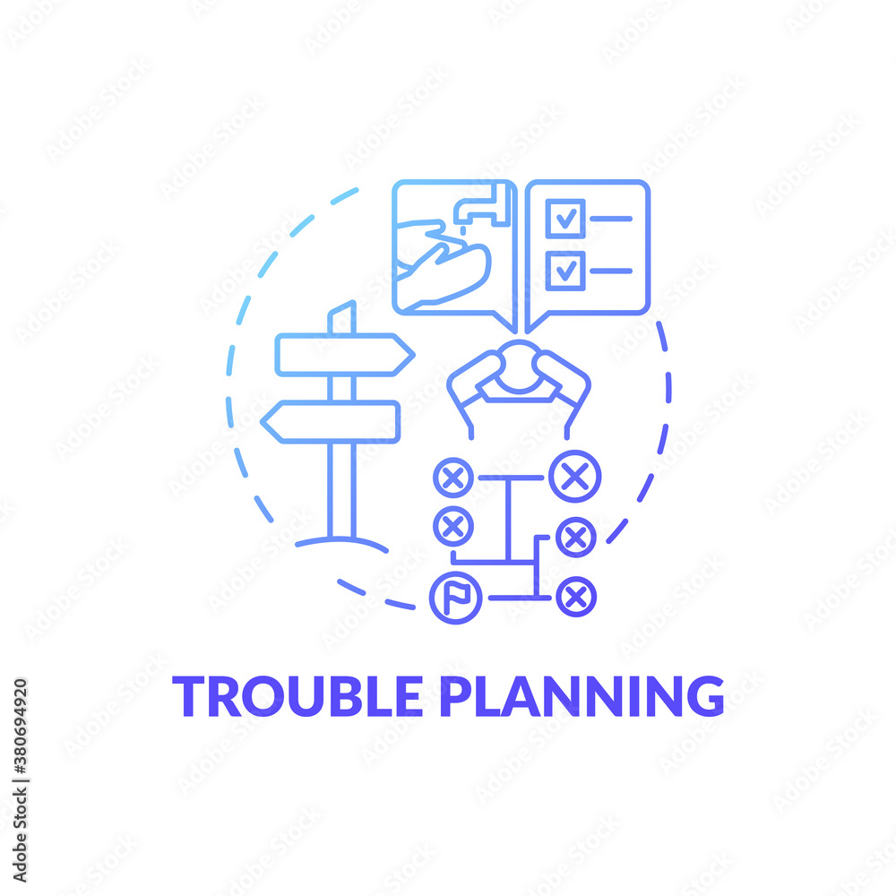 Trouble planning blue gradient concept icon. Difficulty with decision. Symptom of Alzheimer. Brain health problem idea thin line illustration. Vector isolated outline RGB color drawing Trouble planning blue gradient concept icon. Difficulty with decision. Symptom of Alzheimer. Brain health problem idea thin line illustration. Vector isolated outline RGB color drawing