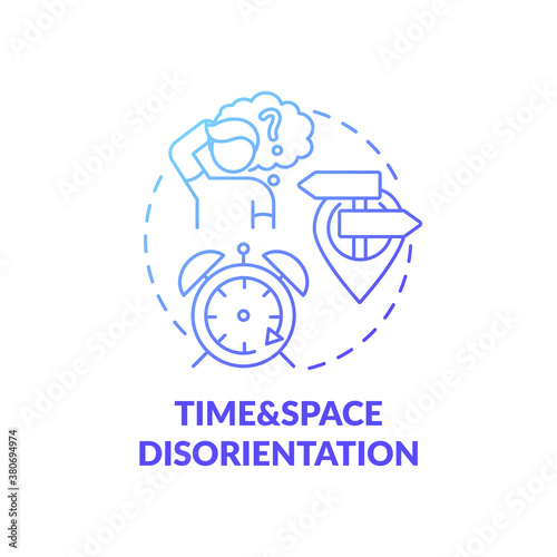 Time and space disorientation blue gradient concept icon. Patient with confusion. Sign of dementia. Brain health idea thin line illustration. Vector isolated outline RGB color drawing