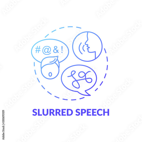Slurred speech blue gradient concept icon. Problem with talking and confusion. Medical condition. Brain health problem idea thin line illustration. Vector isolated outline RGB color drawing