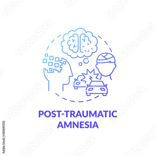 Post traumatic amnesia blue gradient concept icon. Head injury after accident. Patient with memory loss. Brain health idea thin line illustration. Vector isolated outline RGB color drawing