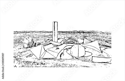 Building view with landmark of Beersheba is the largest city in the Negev desert of southern Israel. Hand drawn sketch illustration in vector. photo