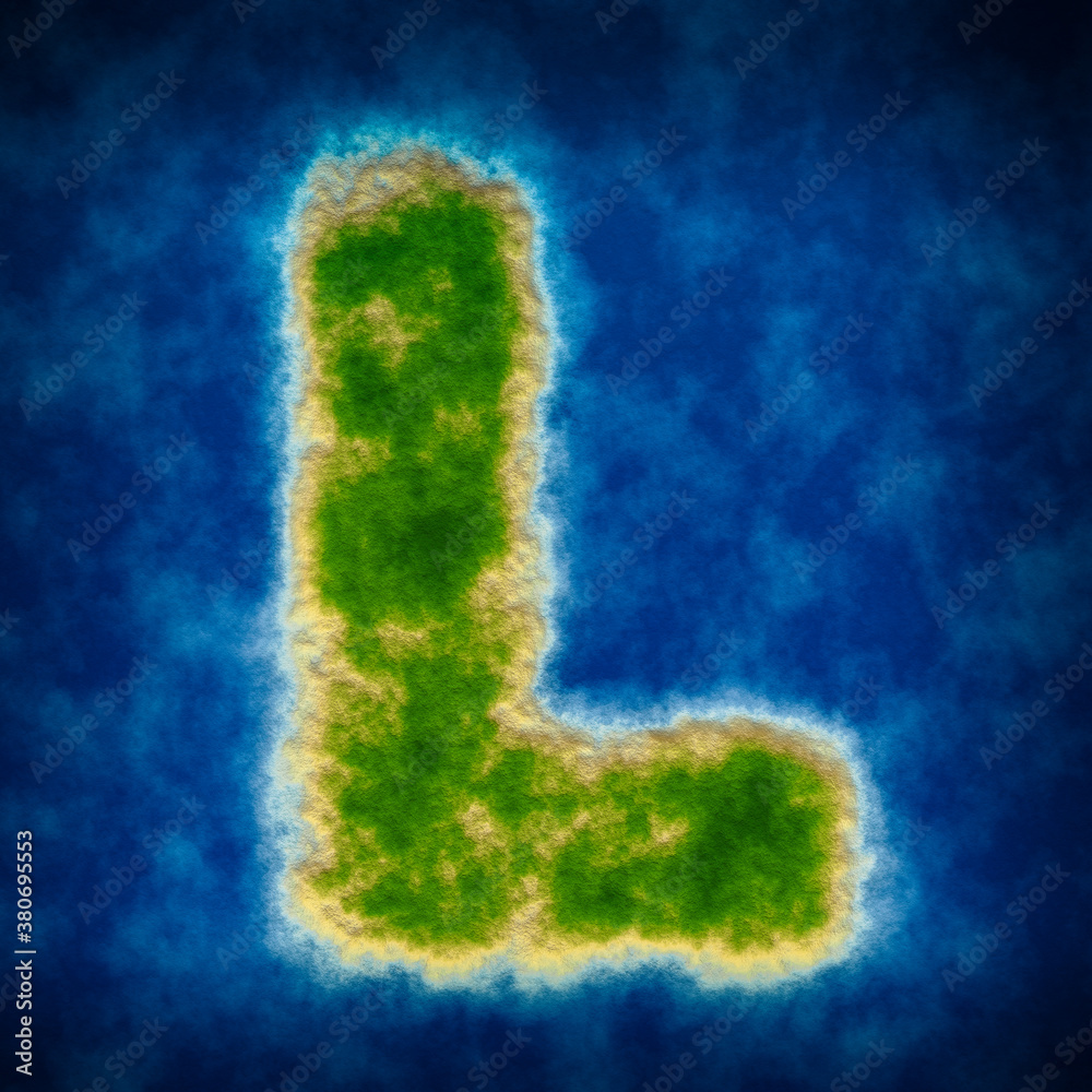 Detailed Illustration of a Green Island in the sea as letter L Detailed Illustration of a Green Island in the sea as letter L