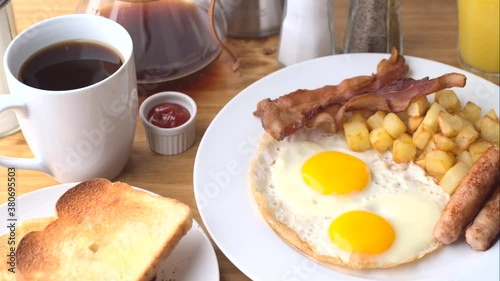 traditional american breakfast on wooden table