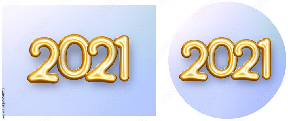 Obraz premium Set of round and square buttons with 2021 sign.
