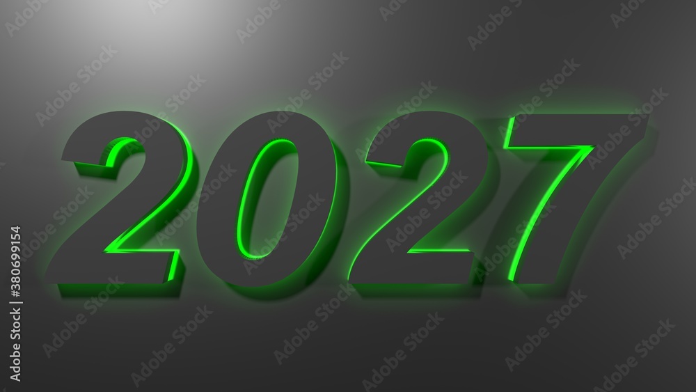 2027 black write on black surface with green backlight - 3D rendering illustration 2027 black write on black surface with green backlight - 3D rendering illustration