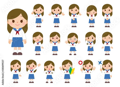 表情セット 女子学生 セーラー
