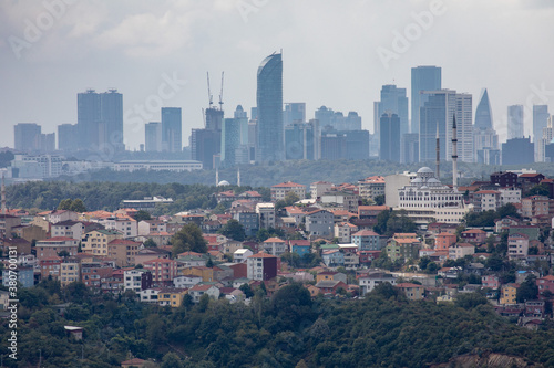 Cumhuriyet Neighborhood and the financial center of Istanbul in the background, Maslak, Turkey