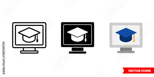 Online school e-learning icon of 3 types color, black and white, outline. Isolated vector sign symbol.