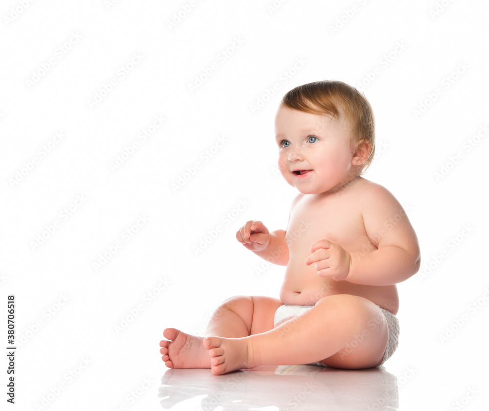 child baby toddler sitting crawling backwards happy smiling on a white background child baby toddler sitting crawling backwards happy smiling on a white background
