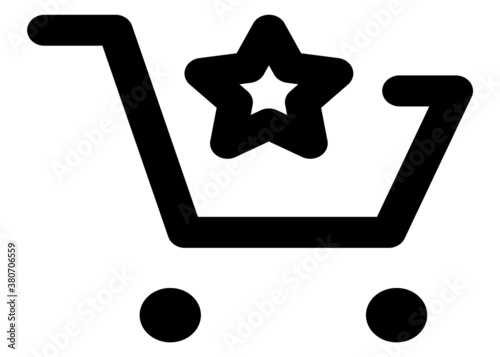Vector Shopping Cart and Star Shape Sign Icon, favorite symbol. Modern design flat style icon with long shadow effect