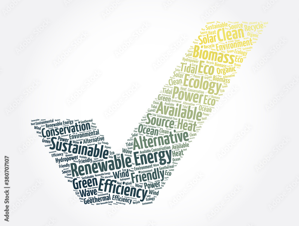 Renewable Energy check mark word cloud collage, concept background Renewable Energy check mark word cloud collage, concept background
