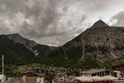 Courmayeur. Is an Italian town of 2 727 inhabitants in the upper Valdigne, in the Aosta Valley: a renowned winter and summer tourist resort in the Alps.The lake of Annecy. France.  photo