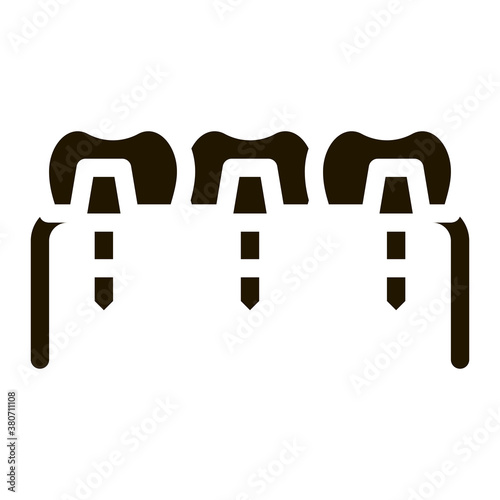 Dental Teeth Implants Biomaterial glyph icon . Biology And Science Flasks, Bioengineering, Dna And Medicine Biomaterial Pictogram. Monochrome Illustration