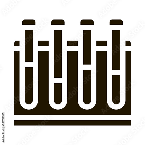 Glass Test Tubes On Tube Rack Biomaterial glyph icon . Biology And Science Flasks, Bioengineering, Dna And Medicine Biomaterial Pictogram. Monochrome Illustration