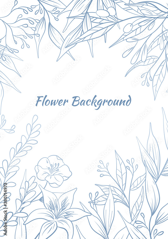 Hand drawn floral decorative background. Banner with line plants and flowers. Hand drawn floral decorative background. Banner with line plants and flowers.