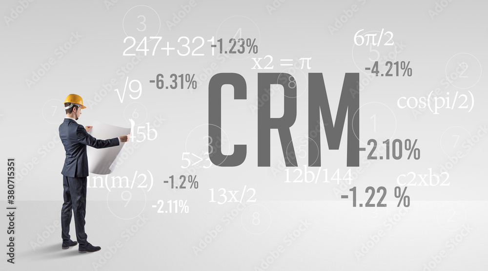 Technology Engineer in hard hat with CRM abbreviation Technology Engineer in hard hat with CRM abbreviation