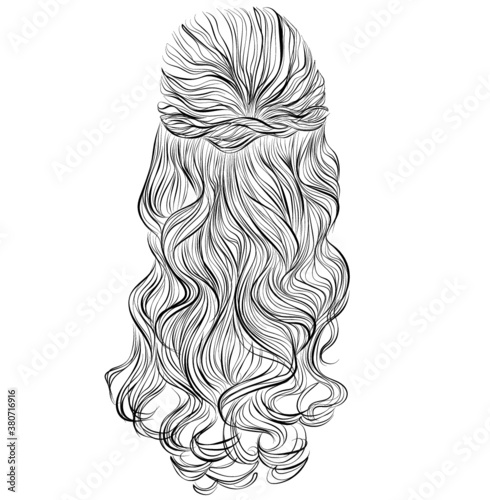 Long wavy woman hair with a twisted braid around a head vector illustration