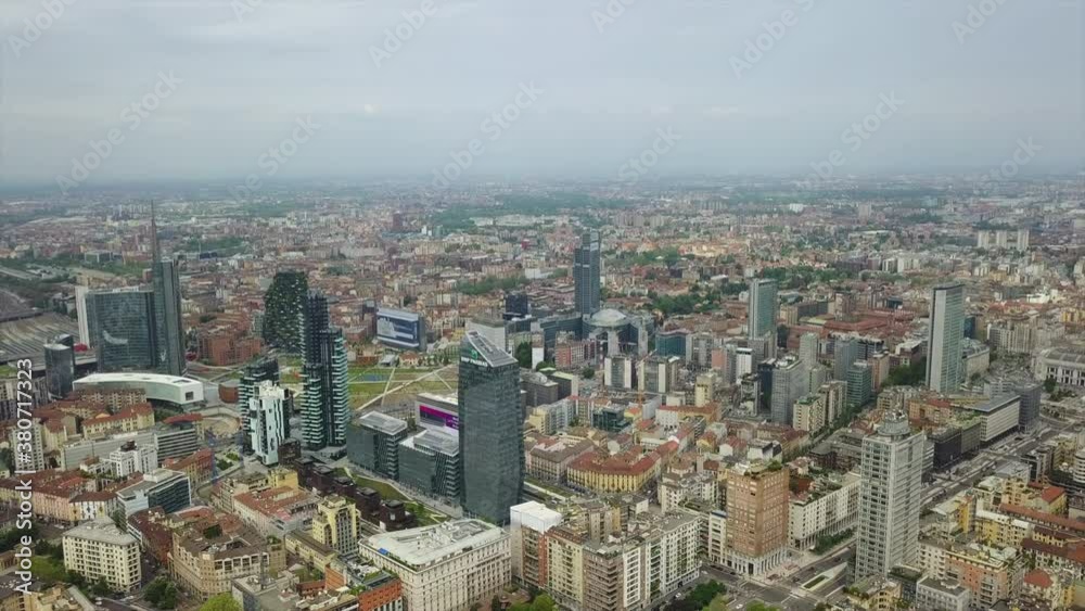 day time milan cityscape modern block park aerial panorama 4k italy day time milan cityscape modern block park aerial panorama 4k italy