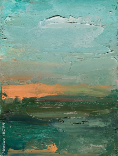 Hand drawn abstract landscape painting. Artistic background. Paint on canvas. Modern Oil painting. Fragment of artwork.