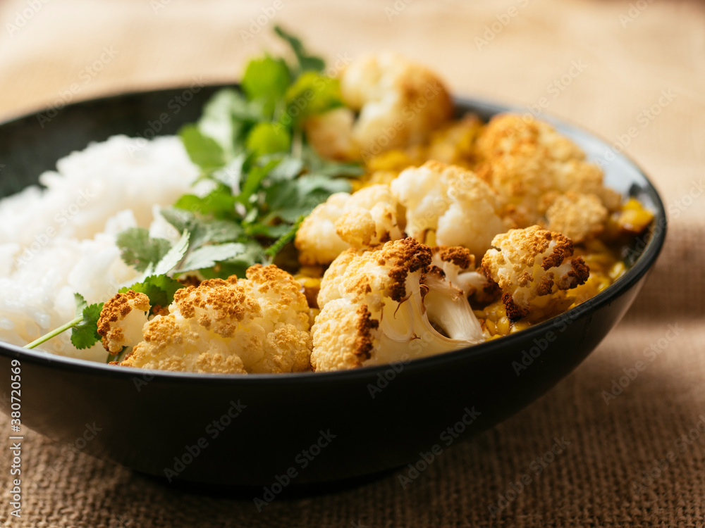 Roasted cauliflower with curried Lentils and Rice Roasted cauliflower with curried Lentils and Rice