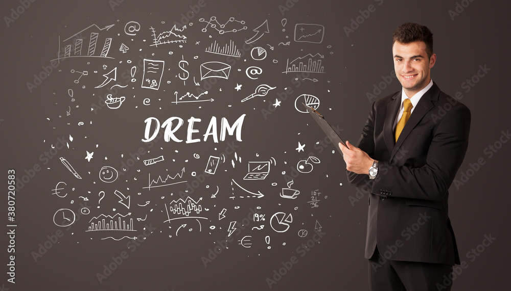 Businessman thinking with DREAM inscription, business education concept Businessman thinking with DREAM inscription, business education concept
