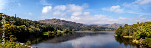 Panoramic view from the waters edge of Grasmere Lake in the Lake District, Cumbria, UK © Nigel
