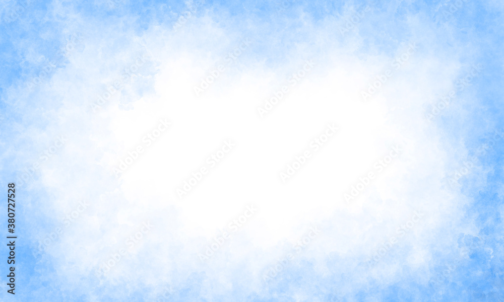 cute light solid blue romantic watercolor background in the form of a frame, with a mixture of paints, white center, place for text. greeting card, invitation cards, cute light solid blue romantic watercolor background in the form of a frame, with a mixture of paints, white center, place for text. greeting card, invitation cards,