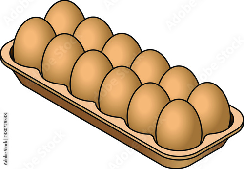 A carton of 12 brown eggs.