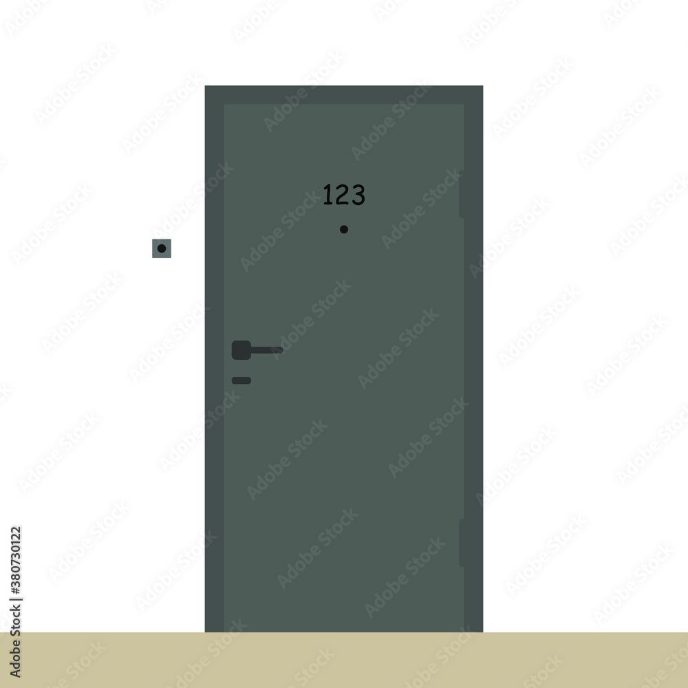 The door to the apartment with a number and a bell The door to the apartment with a number and a bell