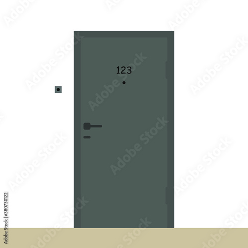 The door to the apartment with a number and a bell