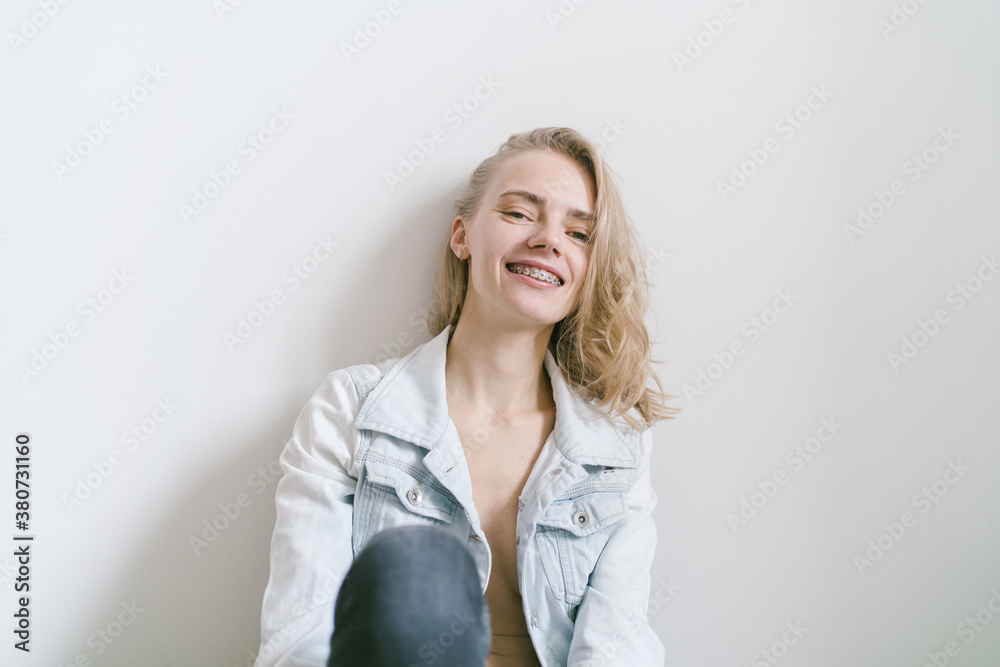 Young woman with braces, Smiling Young woman with braces, Smiling