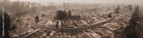 Photography Damage burned mobile home park after recent fire blazes through town destroying