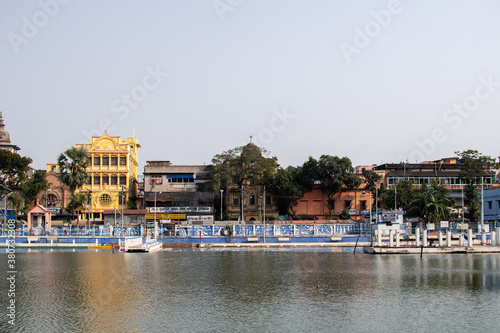 View over a water park and the nearby buildings in Kolkata, India