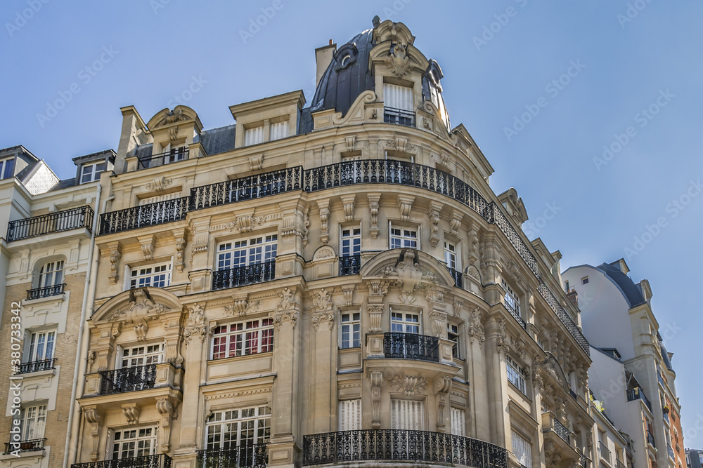 The beautiful architecture of old apartment buildings on the Montmartre hill. Paris. France.