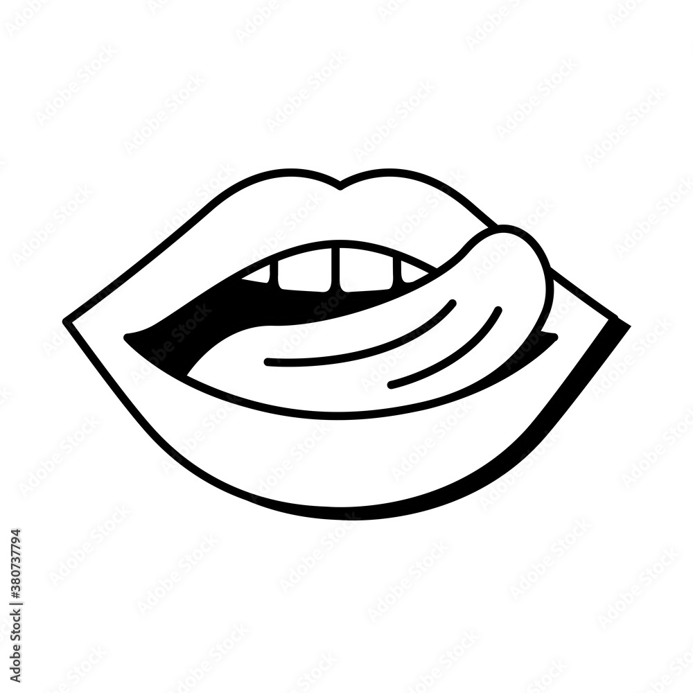 Pop art mouth licking sensually the lipsline style icon Pop art mouth licking sensually the lipsline style icon