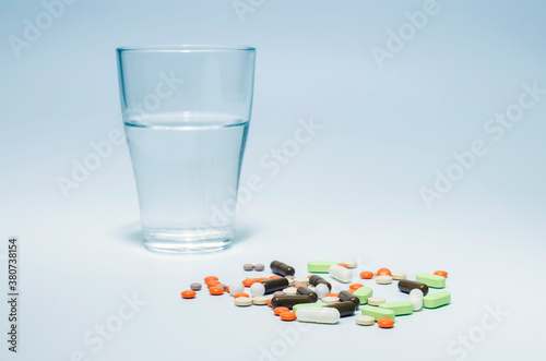 capsules and tablets, a medicine and a transparent glass