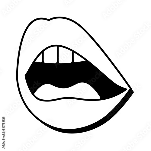 Pop art mouth with tongue and teethline style