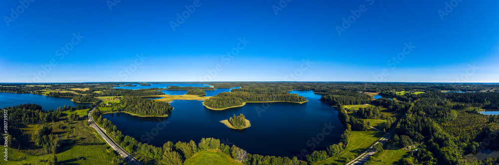 Beautiful panoramic aerial view of the lake  Plateliai in Lithuania