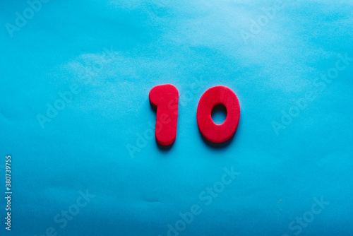 10 years old celebrating classic logo. Colored happy anniversary10 th template colorful numbers. Greetings celebrates card. Traditional framed digits of ages. Sale, special prize, off concept. photo