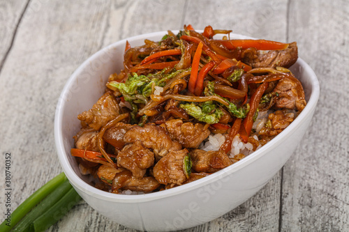 Asian cuisine - Steamed rice with pork
