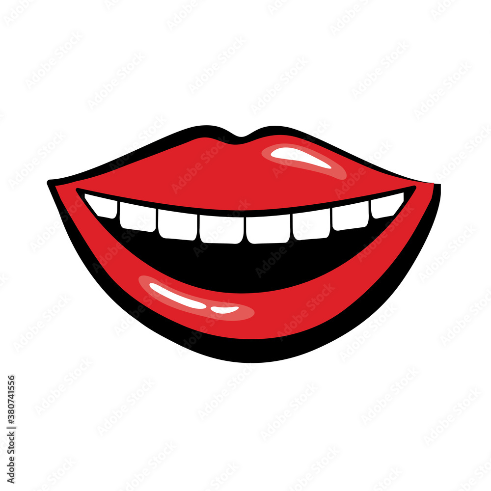 Pop art smiling mouth fill style icon Pop art smiling mouth fill style icon