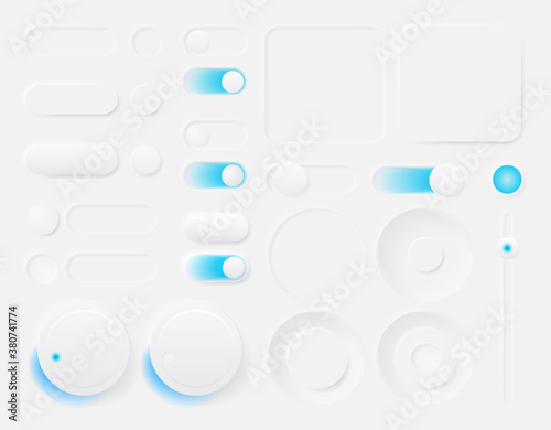 Set of modern trendy smoothy vector buttons for apps and website designs. Neomorphism