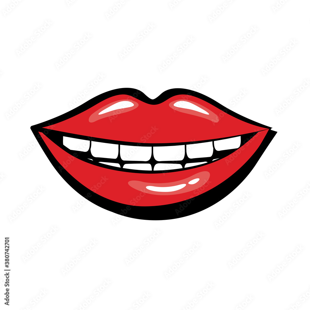 Pop art smiling mouth fill style icon Pop art smiling mouth fill style icon