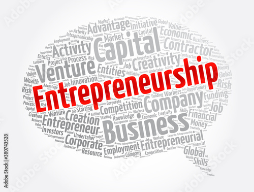 Entrepreneurship message bubble word cloud collage, business concept background
