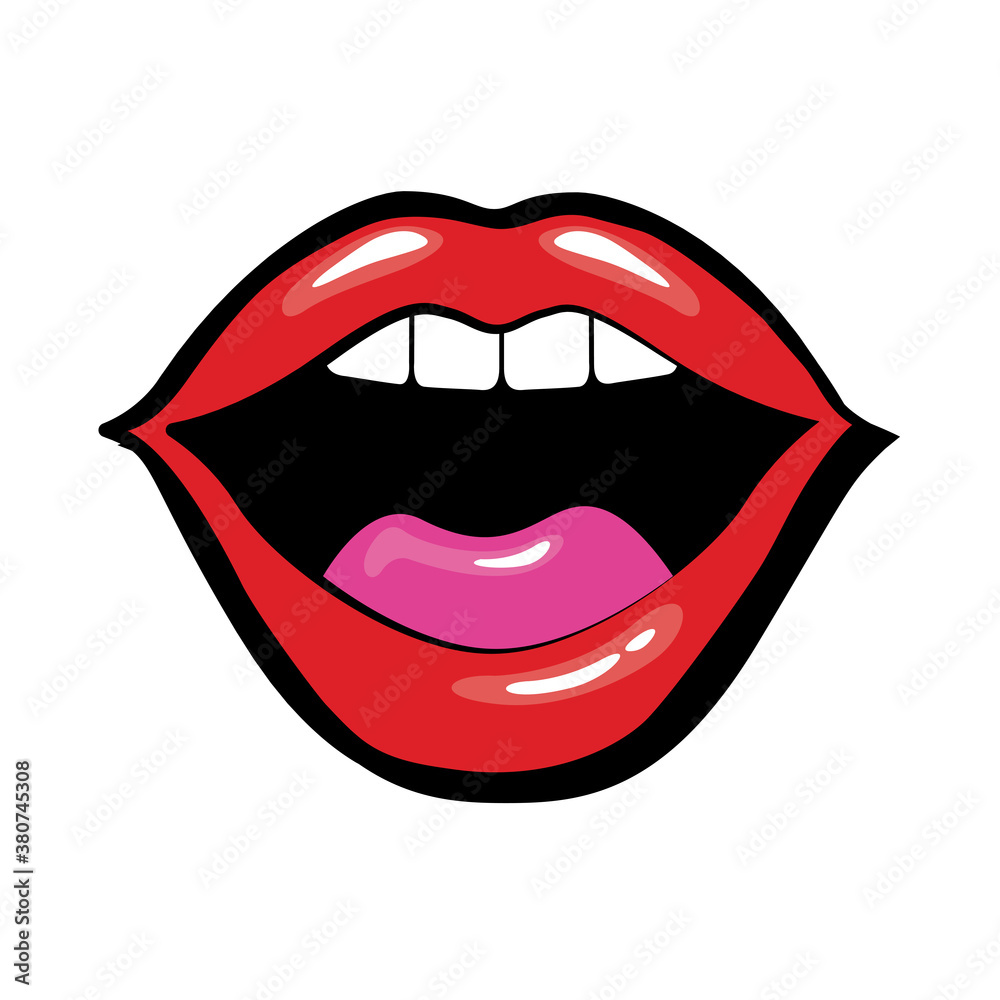 Pop art mouth with tongue and teeth fill style