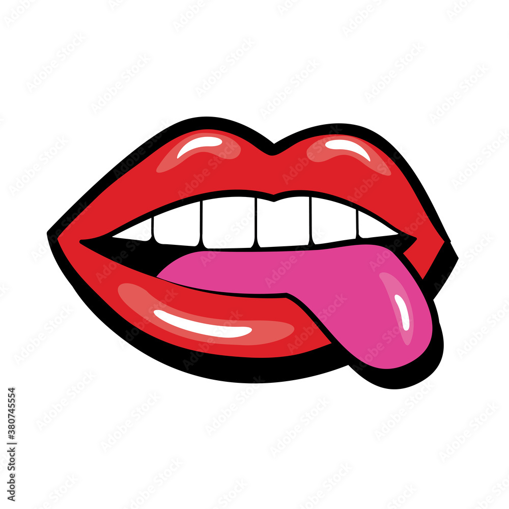 Pop art mouth with tongue out fill style Pop art mouth with tongue out fill style